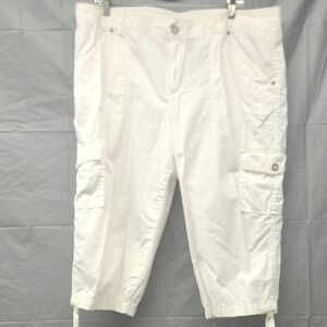 Cargo Capri Pants Leg Ties Extra Pockets White Elevated Activewear Utility EUC